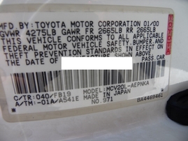 2000 TOYOTA CAMRY LE WHITE 3.0L AT Z17670